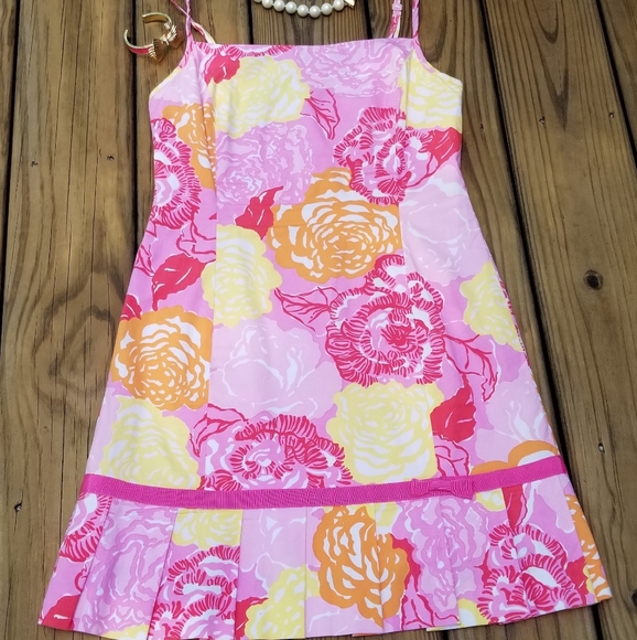 Lilly Pulitzer pink/yellow pleated bow dress 2 - Picture 8 of 10